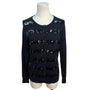 Charter Club Black Sequin Striped Cardigan Sweater Womens Button Up Size S