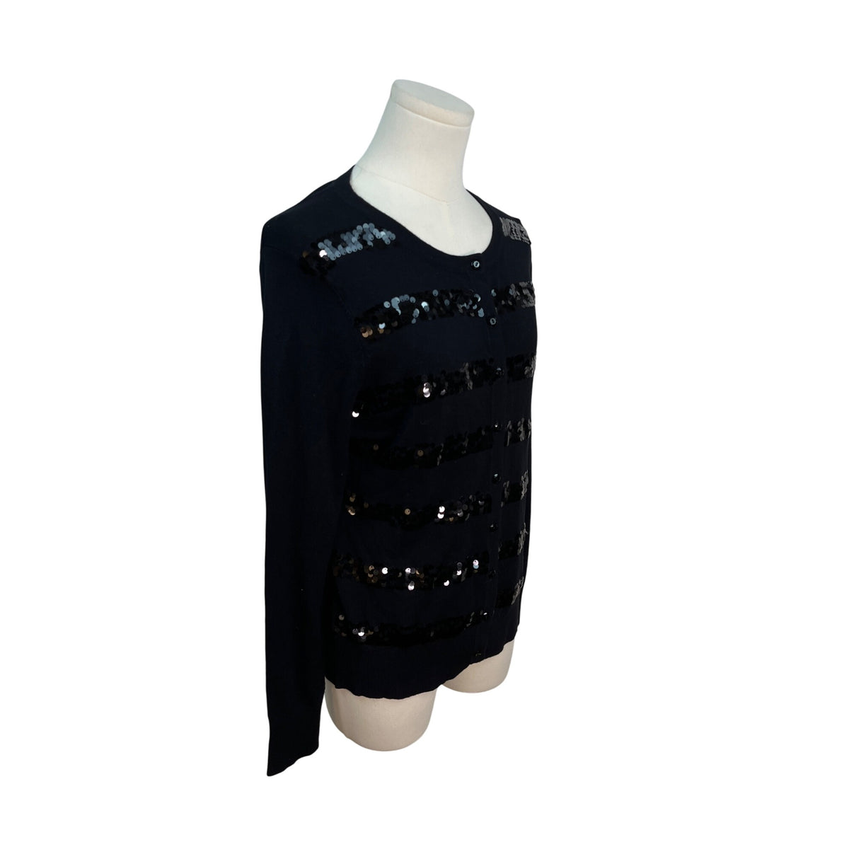 Charter Club Black Sequin Striped Cardigan Sweater Womens Button Up Size S