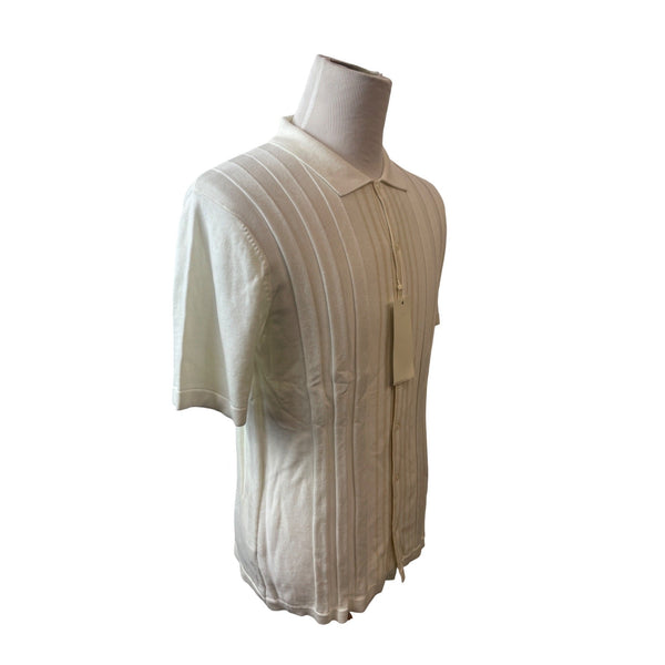 Perry Ellis Mens Ribbed Knit Short Sleeve Button-Up Shirt White Sz L