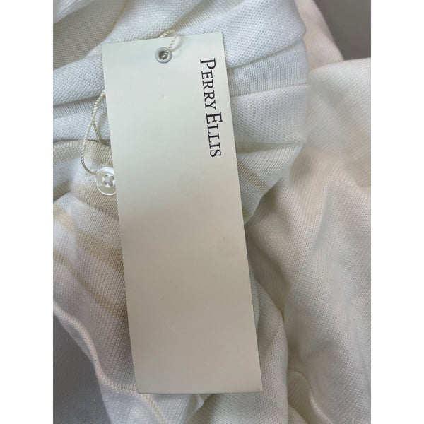 Perry Ellis Mens Ribbed Knit Short Sleeve Button-Up Shirt White Sz L