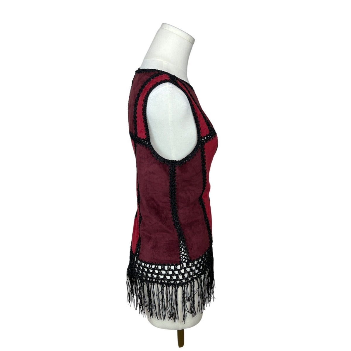 Romeo & Juliet Womens Sleeveless Red & Black Patchwork Fringe Shirt Sz M