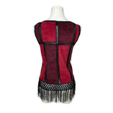 Romeo & Juliet Womens Sleeveless Red & Black Patchwork Fringe Shirt Sz M
