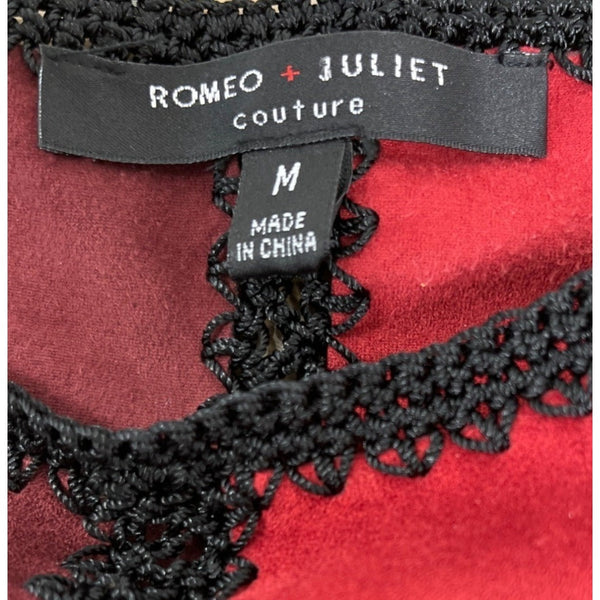 Romeo & Juliet Womens Sleeveless Red & Black Patchwork Fringe Shirt Sz M