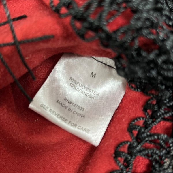 Romeo & Juliet Womens Sleeveless Red & Black Patchwork Fringe Shirt Sz M