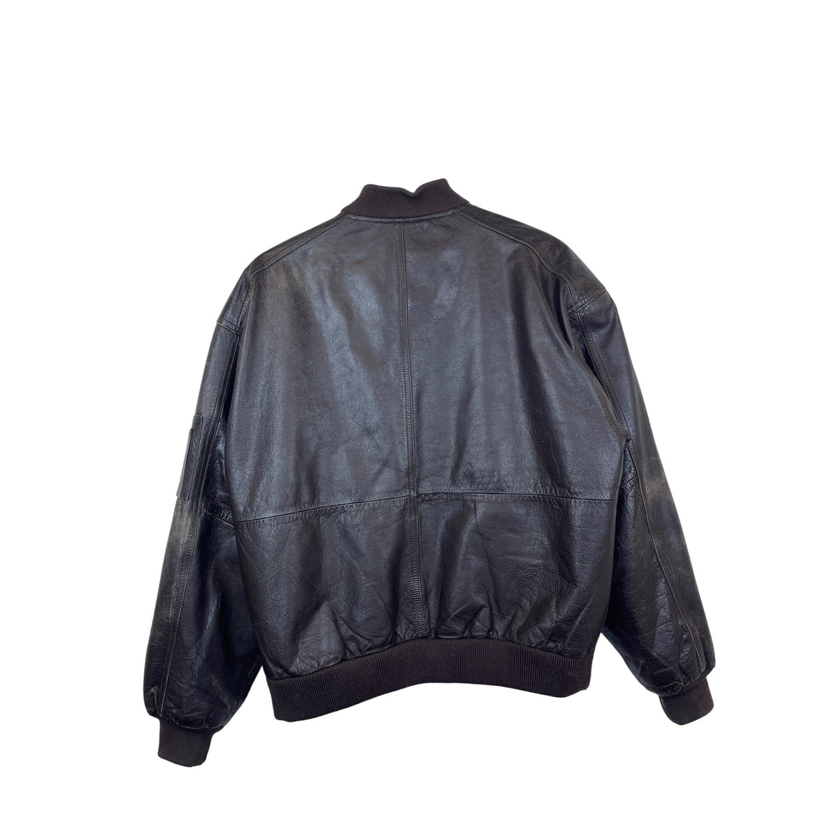 Weekends Mens Brown Leather Bomber Jacket With Ribbed Trim & Zipper Closure Size S