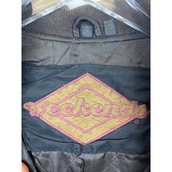 Weekends Mens Brown Leather Bomber Jacket With Ribbed Trim & Zipper Closure Size S