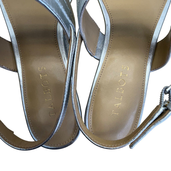 Talbots Women’s Silver Leather Strap With Buckle Closure Sandals Size 8M