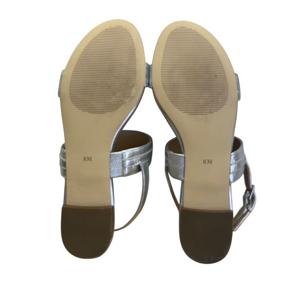 Talbots Women’s Silver Leather Strap With Buckle Closure Sandals Size 8M