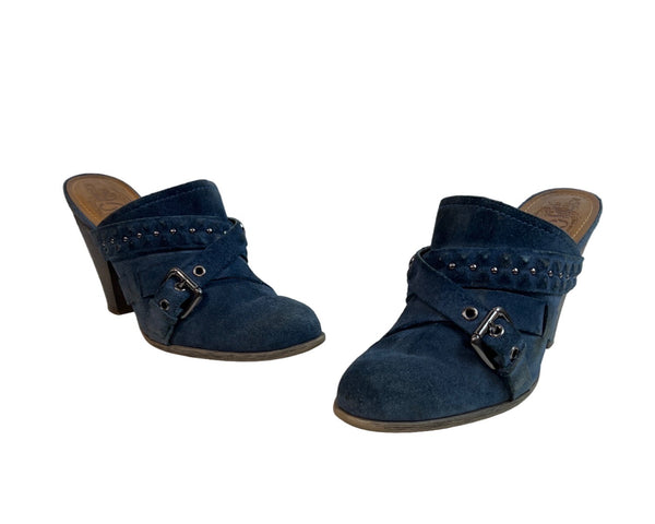 Nine West Women's Medium Blue Suede Jeston Mule Platfomr Shoes Sz 9M