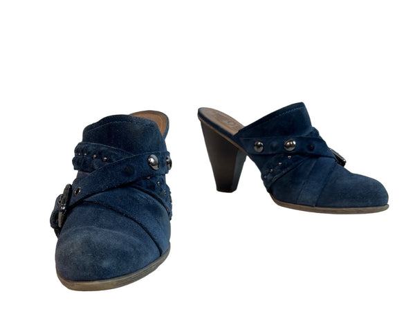 Nine West Women's Medium Blue Suede Jeston Mule Platfomr Shoes Sz 9M