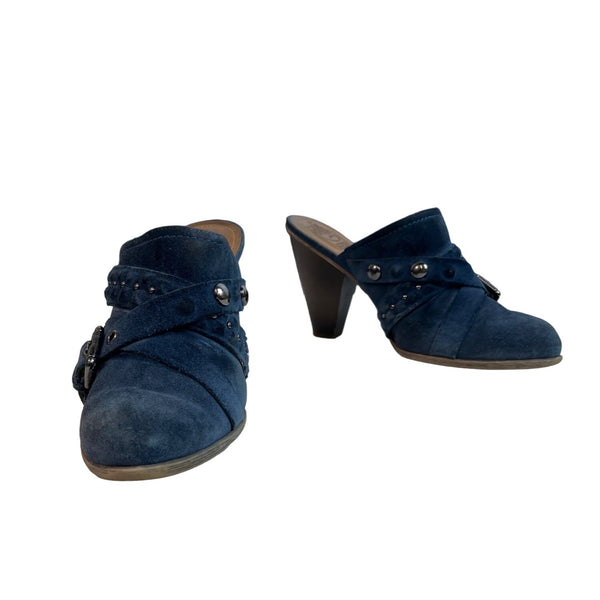 Nine West Women's Medium Blue Suede Jeston Mule Platfomr Shoes Sz 9M
