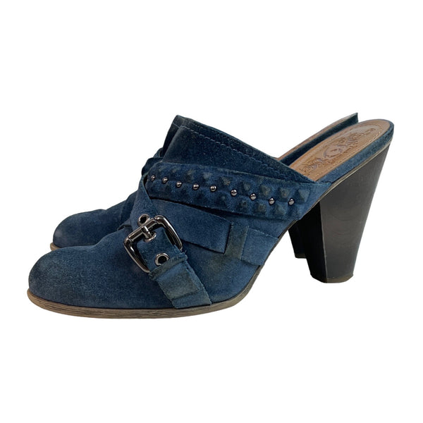 Nine West Women's Medium Blue Suede Jeston Mule Platfomr Shoes Sz 9M