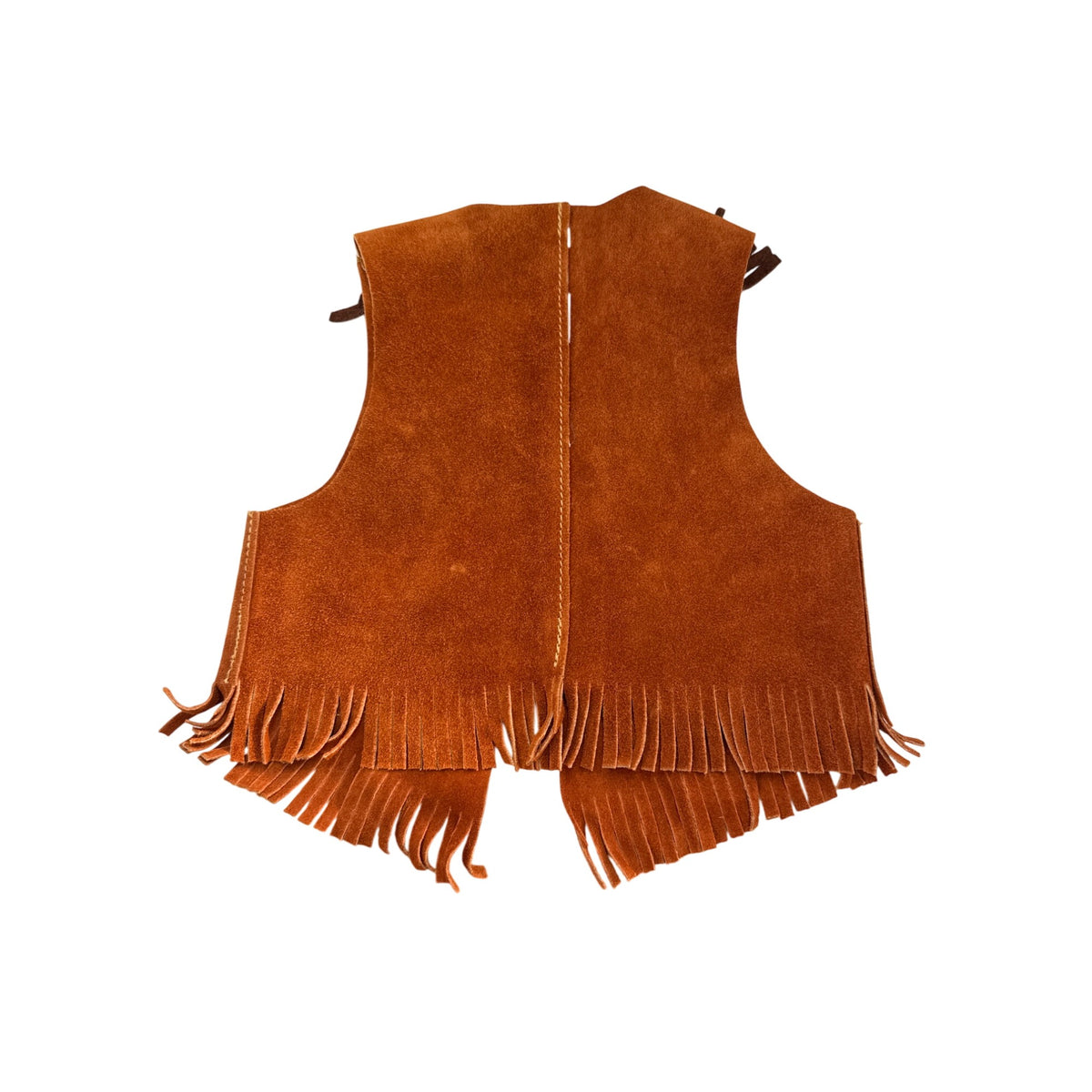 Sheplers Youth Orange Suede Cowboy Vest Brown Leather Western Fringe & Stud Embellishments S