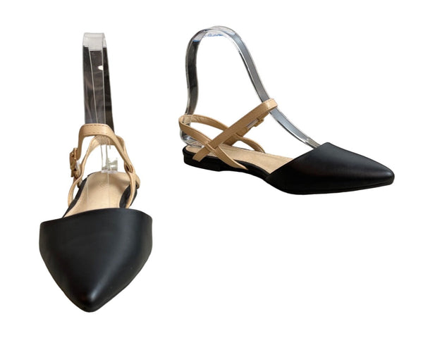 Arromic Women's Black Pointed Toe Slingback Flats Shoes Sz 5