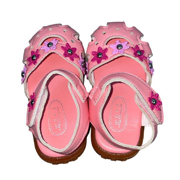 K k Blongxie Toddler Girl's Pink Wrap Toe Soft Flower Sandal Shoes Sz 24