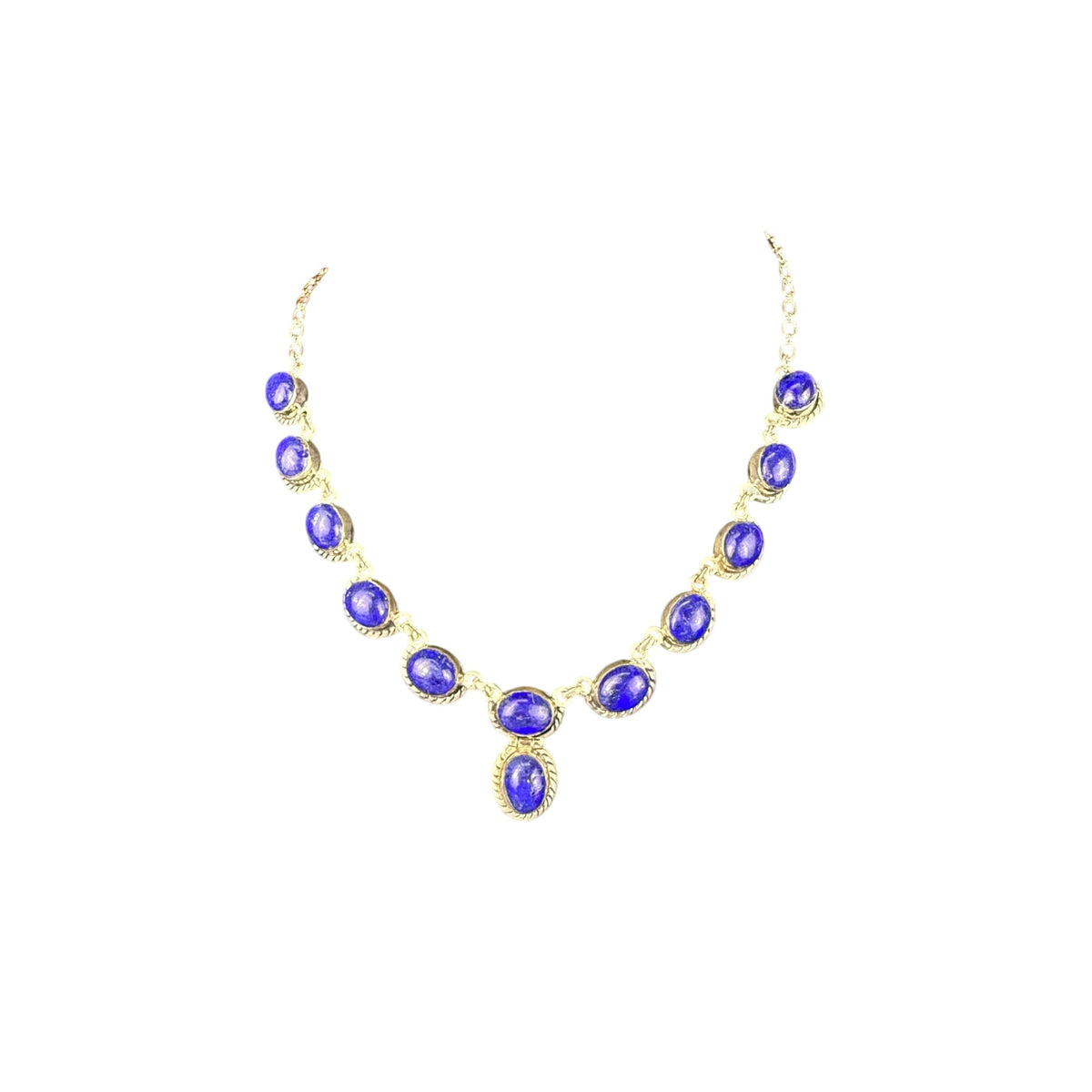 RS Sterling Womens Silver Tone & Blue Stone Necklace Chain Elegant Design