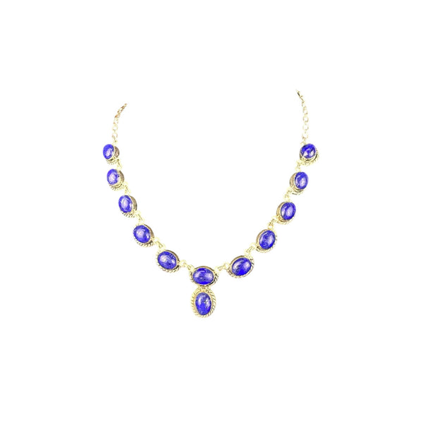 RS Sterling Womens Silver Tone & Blue Stone Necklace Chain Elegant Design