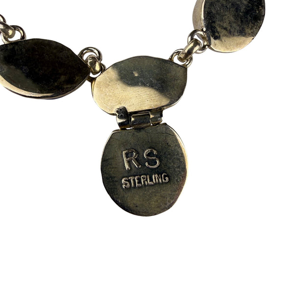 RS Sterling Womens Silver Tone & Blue Stone Necklace Chain Elegant Design