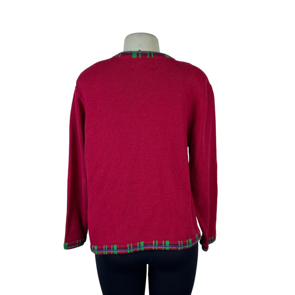 Tiara International Women’s Red Cotton/Ramie Christmas Sweater Scottie Dog Sz M