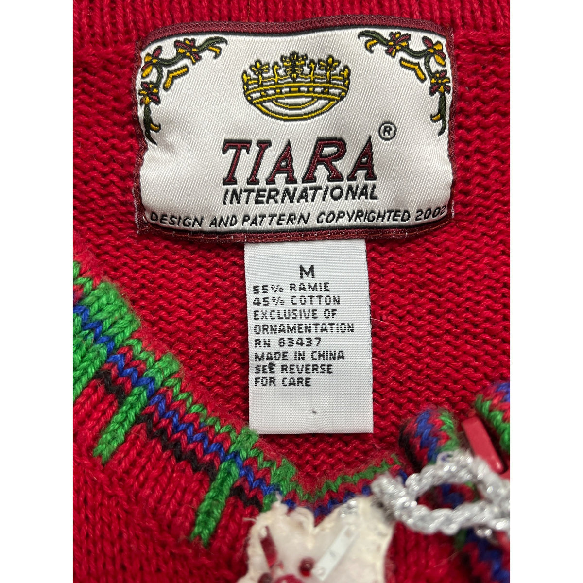 Tiara International Women’s Red Cotton/Ramie Christmas Sweater Scottie Dog Sz M