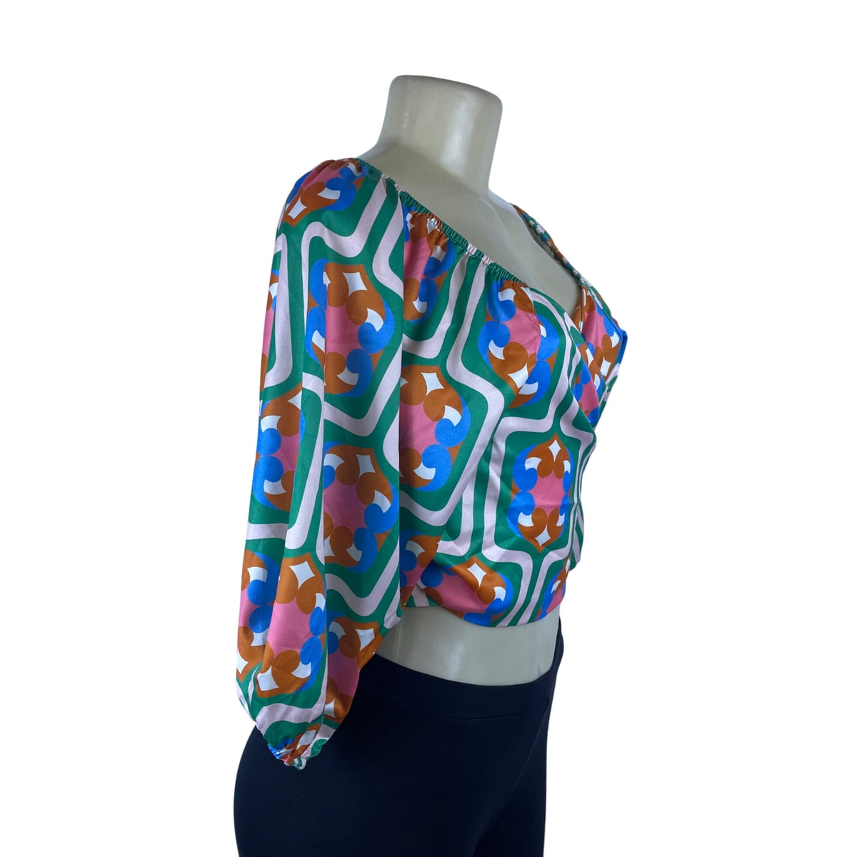 GoodtimesUSA Womens Multicolor Polyester Wrap Blouse With Retro Print Size L