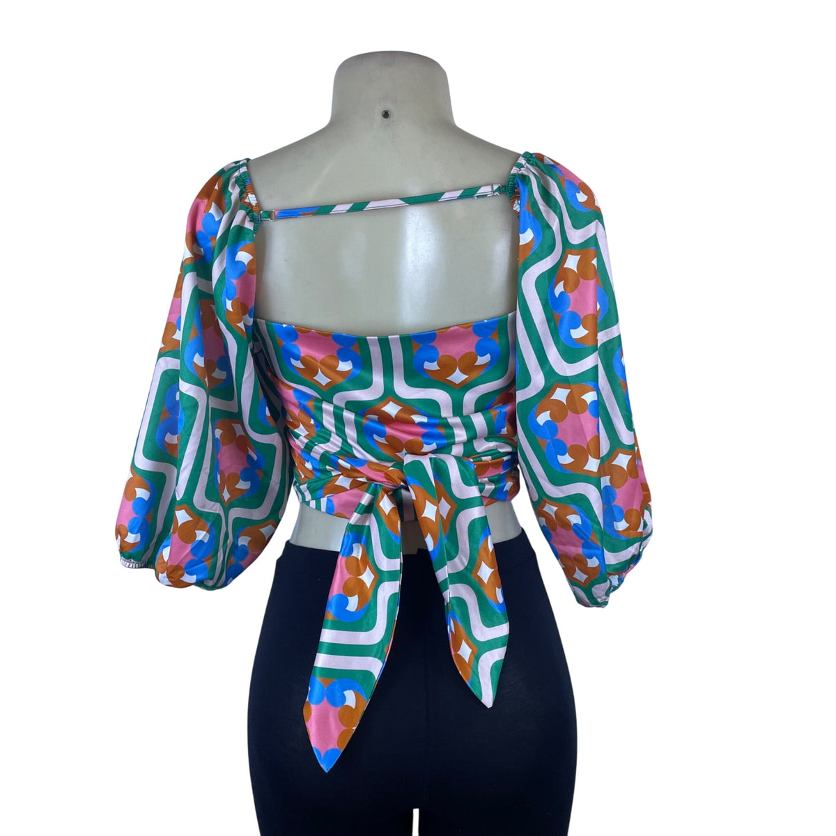 GoodtimesUSA Womens Multicolor Polyester Wrap Blouse With Retro Print Size L