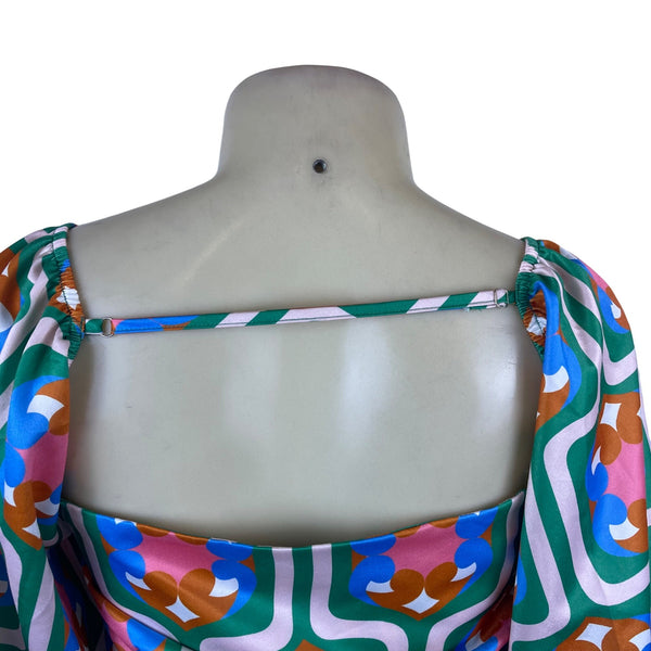 GoodtimesUSA Womens Multicolor Polyester Wrap Blouse With Retro Print Size L