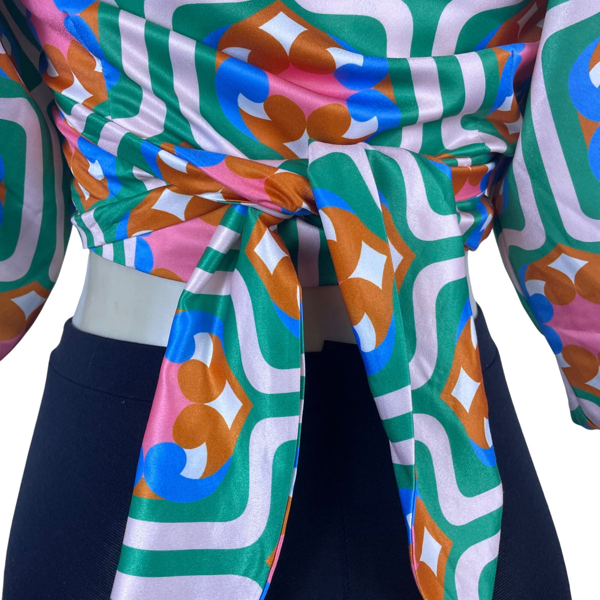 GoodtimesUSA Womens Multicolor Polyester Wrap Blouse With Retro Print Size L