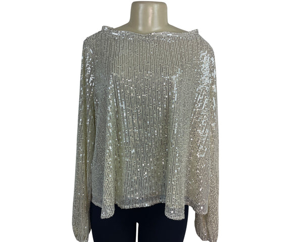 Muche and Muchette Silver Sequin Top With Keyhole Back One Size - New