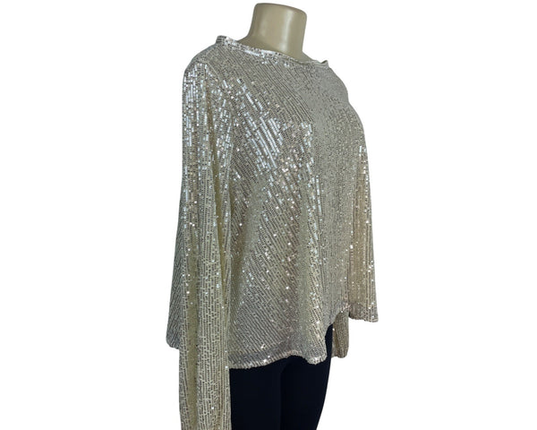 Muche and Muchette Silver Sequin Top With Keyhole Back One Size - New