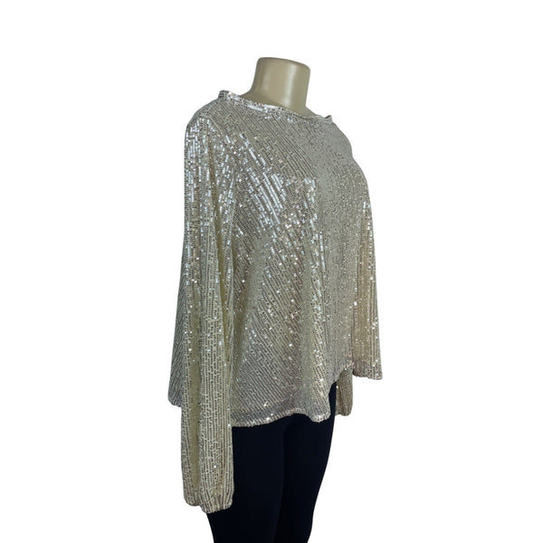Muche and Muchette Silver Sequin Top With Keyhole Back One Size - New
