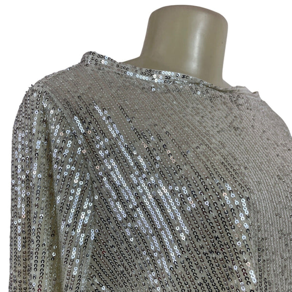 Muche and Muchette Silver Sequin Top With Keyhole Back One Size - New