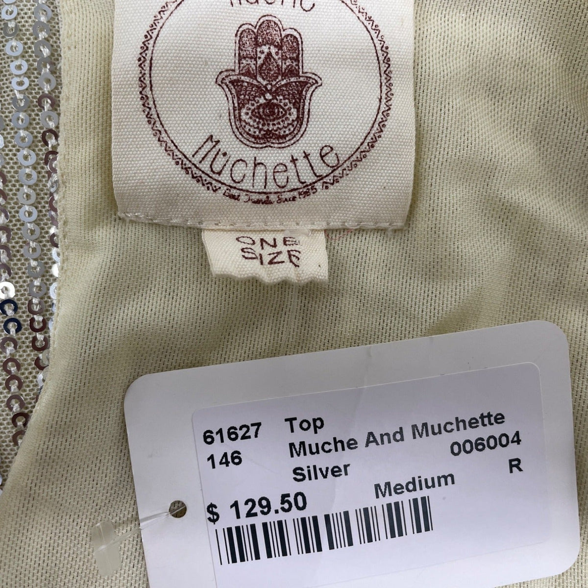 Muche and Muchette Silver Sequin Top With Keyhole Back One Size - New