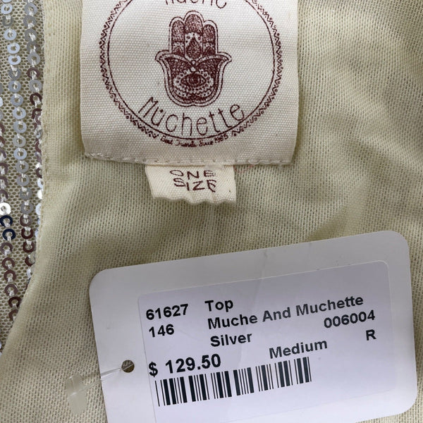 Muche and Muchette Silver Sequin Top With Keyhole Back One Size - New