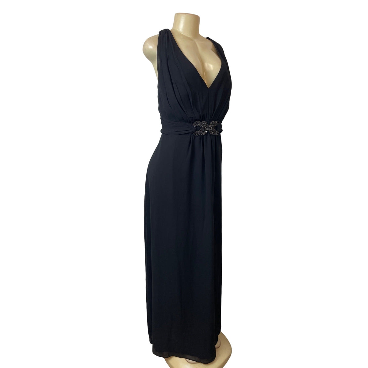 City Chic Elegant Black V-neckline with Sparkle Beading Maxi Dress Sz L