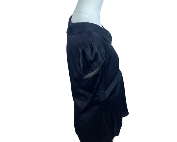 Ann Taylor Loft Womens Black Satin Blouse With Tie Accent Size 8 Chic