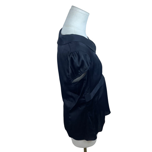 Ann Taylor Loft Womens Black Satin Blouse With Tie Accent Size 8 Chic