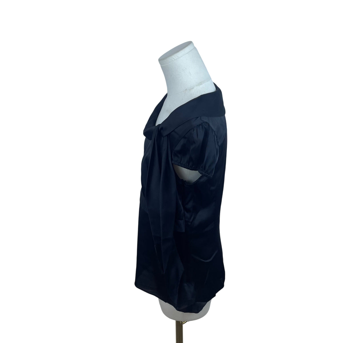 Ann Taylor Loft Womens Black Satin Blouse With Tie Accent Size 8 Chic