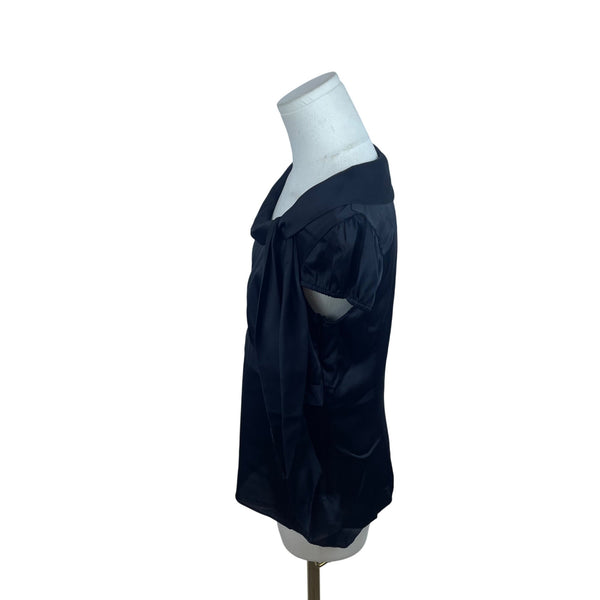 Ann Taylor Loft Womens Black Satin Blouse With Tie Accent Size 8 Chic