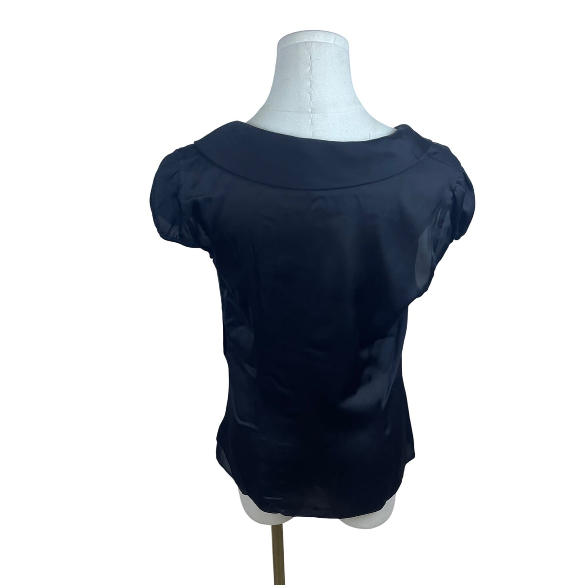 Ann Taylor Loft Womens Black Satin Blouse With Tie Accent Size 8 Chic