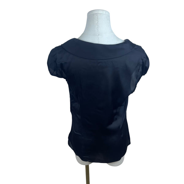 Ann Taylor Loft Womens Black Satin Blouse With Tie Accent Size 8 Chic