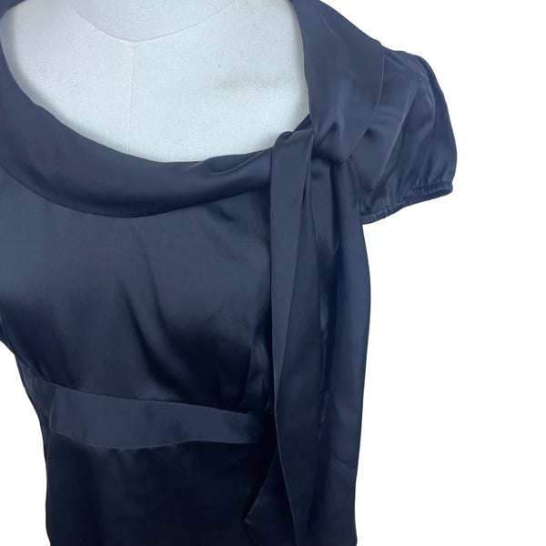 Ann Taylor Loft Womens Black Satin Blouse With Tie Accent Size 8 Chic