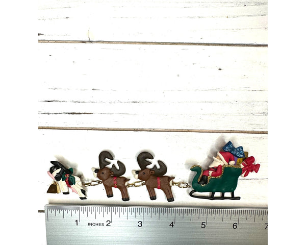 Santa with Reindeers and a Cow Brooch Pin - 6in long