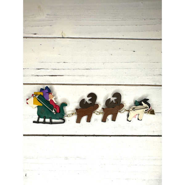 Santa with Reindeers and a Cow Brooch Pin - 6in long