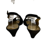 Ron White Elaine Onyx Black Geo Embossed Suede Peep Toe Slingback Wedges Size 40