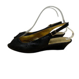 Ron White Elaine Onyx Black Geo Embossed Suede Peep Toe Slingback Wedges Size 40
