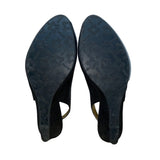 Ron White Elaine Onyx Black Geo Embossed Suede Peep Toe Slingback Wedges Size 40