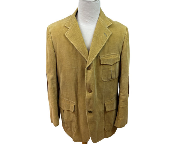 Eddie Bauer Mens Tan Blazer Jacket W/ Elbow Patches & Pockets