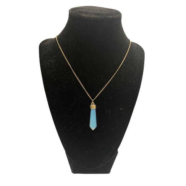 Gold Tone Womens Blue Glass Pendant Necklace Adjustable