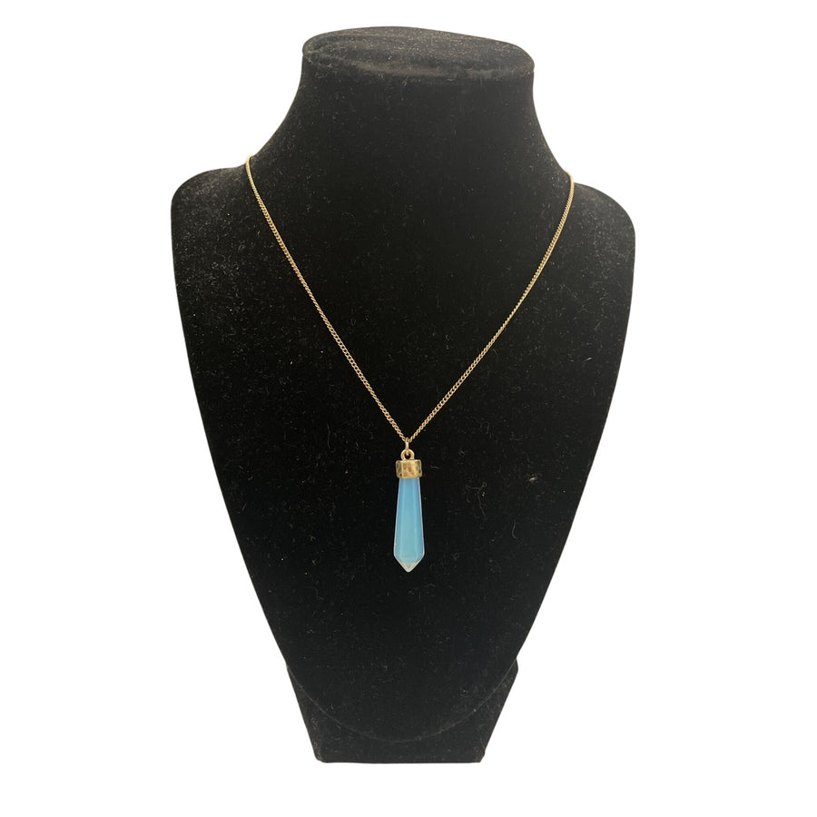 Gold Tone Womens Blue Glass Pendant Necklace Adjustable